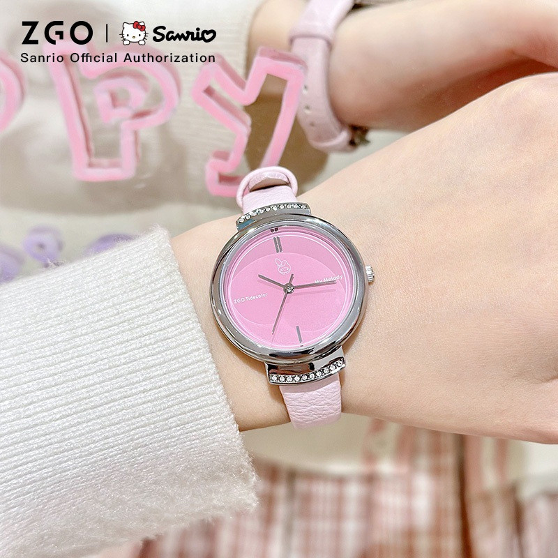 Zgo x Melody นาฬิกาผู้หญิงนักเรียนสีชมพู Minimalist Premium Elegance Quartz Watch 2178