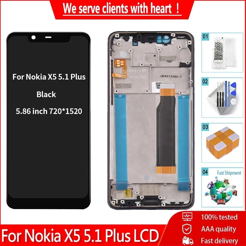 Original 5.86 "สําหรับ Nokia 5.1 Plus X5 จอแสดงผล LCD Touch Screen Digitizer Assembly กรอบอะไหล่สําห