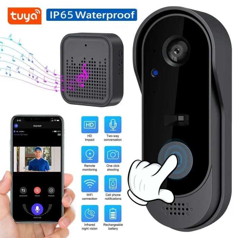 Tuya Doorbell พร้อมกล้องไร้สาย Bundle Video Doorbell WIFI HD กลางแจ้งประตู Bell กล้อง Security Video Intercom IR