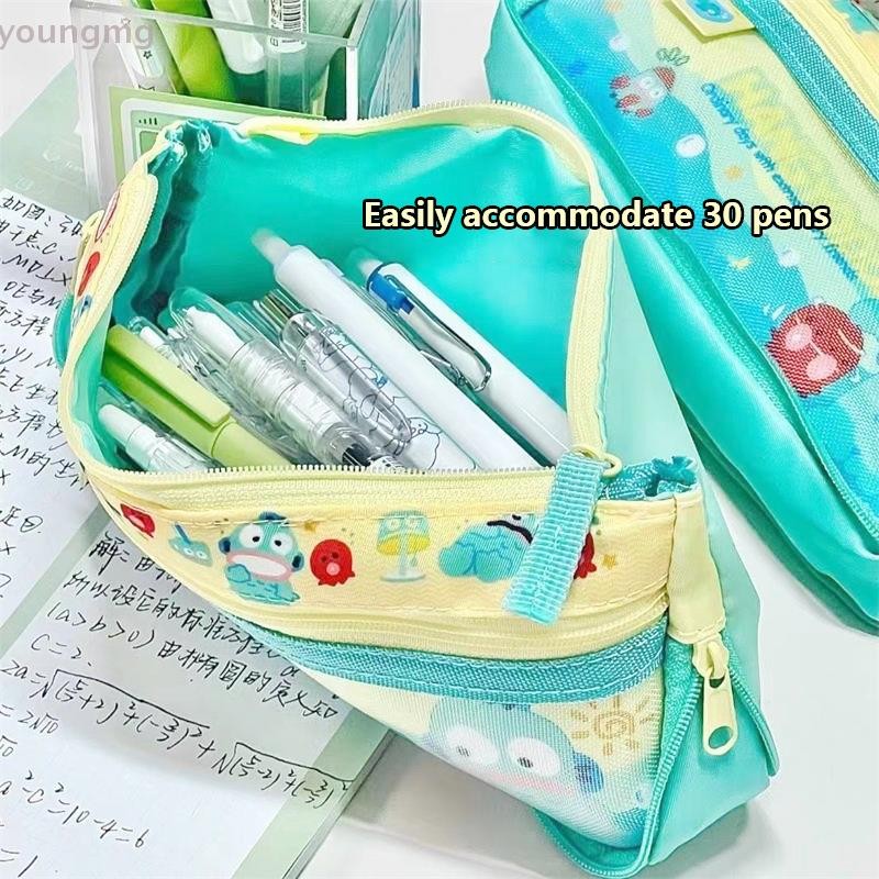 SANRIO [ที่] ซานริโอ อะนิเมะการ์ตูนนักเรียนปากกากระเป๋าน่ารัก แฮงโยดอน กล่องดินสอความจุขนาดใหญ่หลายชั้นเครื่องเขียนถุงเก็บสาวแต่งหน้ากระเป๋าของขวัญ ไทย