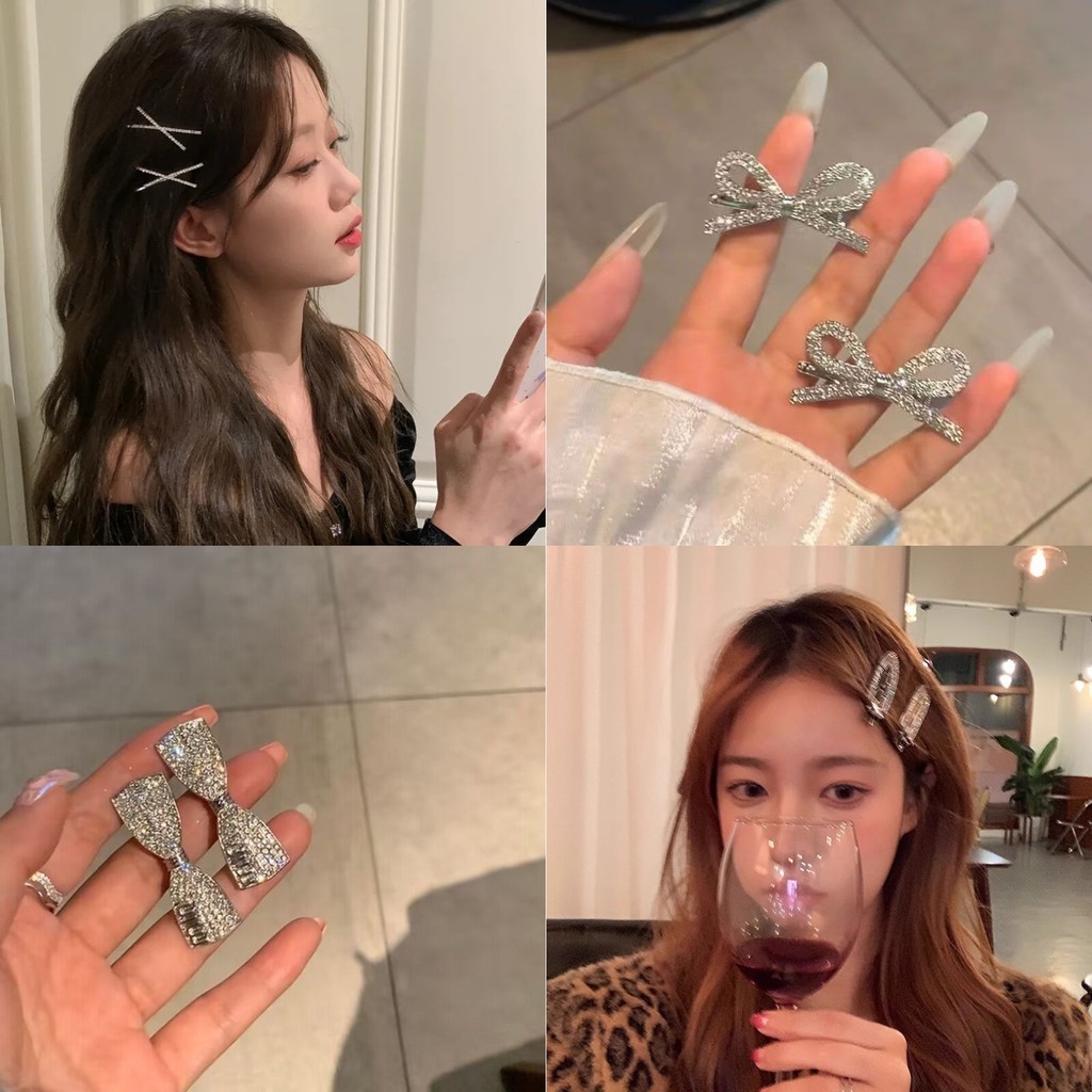 กิ๊บติดผม Rhinestone รูปตัว X เพชรเต็ม Super Flash Cross Hairpin คลิปแบน
