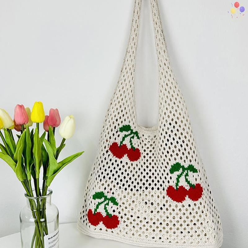 [COB] New I-Knitted Bag กระเป๋าถัก กระเป๋าโท้ทความจุขนาดใหญ่ กระเป๋าสะพายเชอร์รี่ [TH]