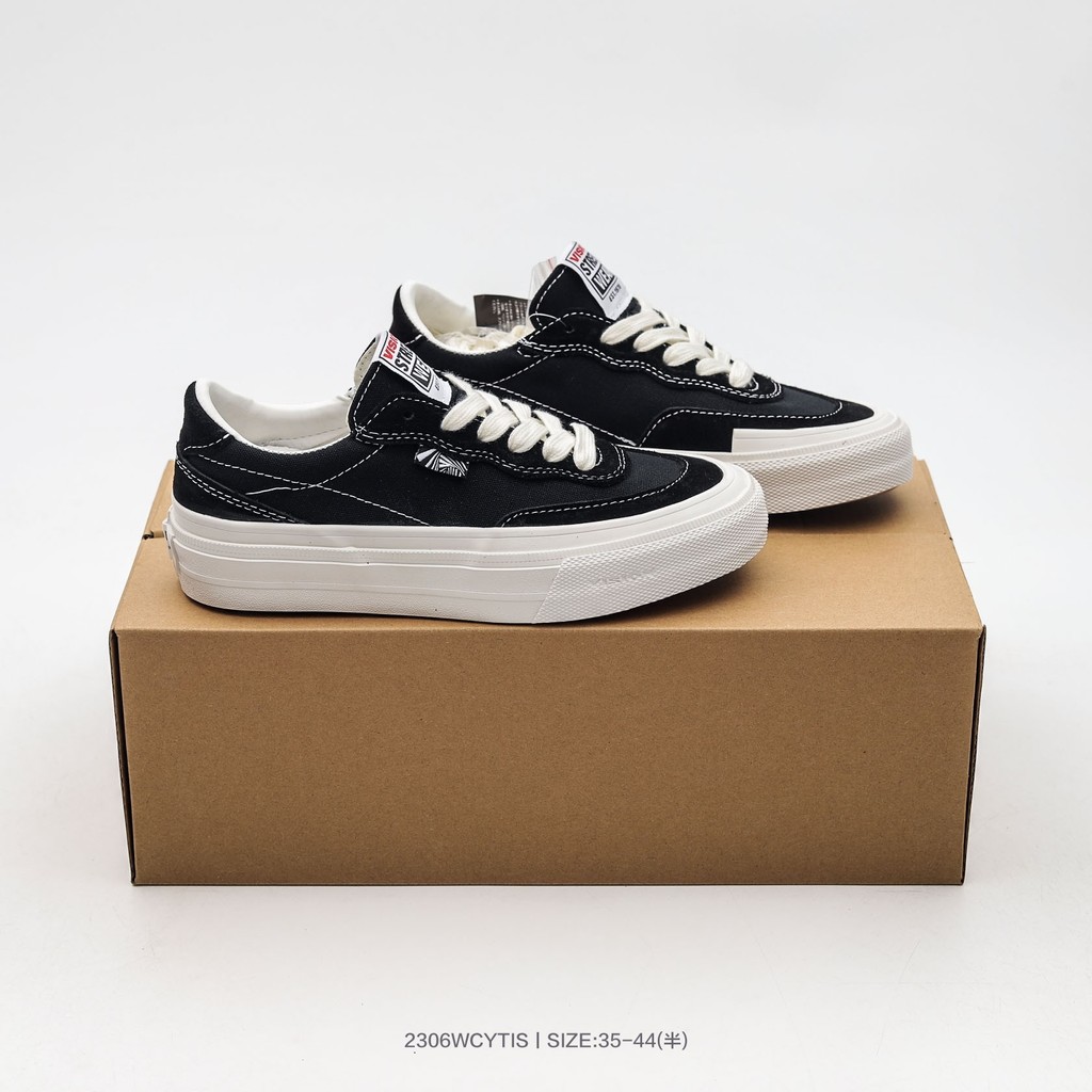 Vision Street Wear FLAT TOP Series Classic Street ใหม่สเก็ตบอร์ดกีฬารองเท้าสีดํา