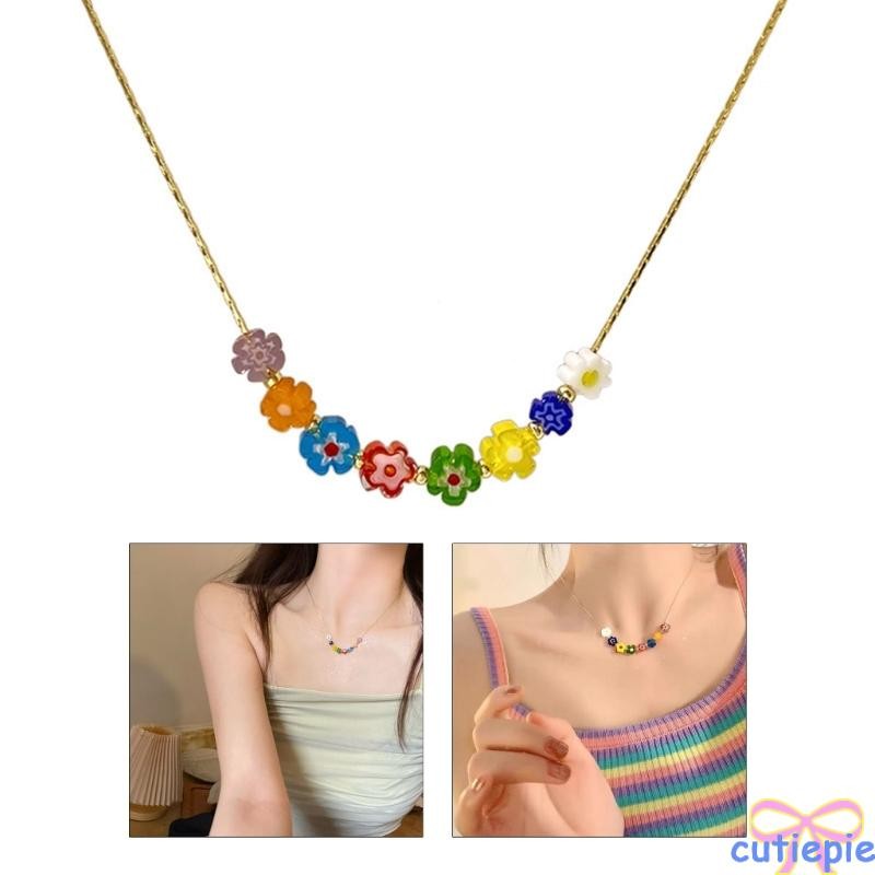 Cutie สร้อยคอจี้ดอกไม้เคลือบสีสันสดใสสําหรับผู้หญิง Egirls y2k เครื่องประดับคอ