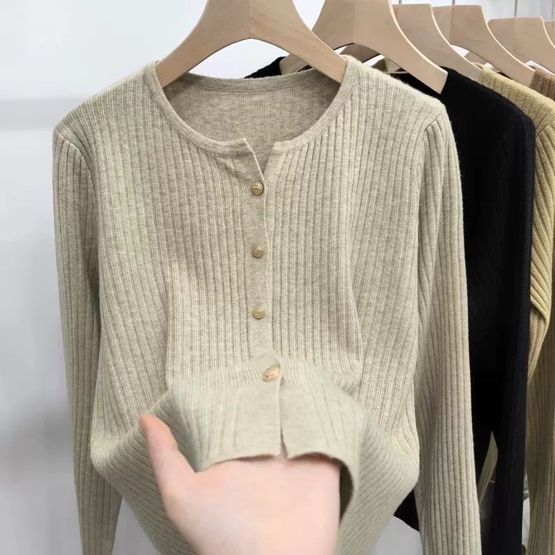 เสื้อคาร์ดิแกนถักผู้หญิงใหม่เสื้อกันหนาวแขนยาวด้านบน