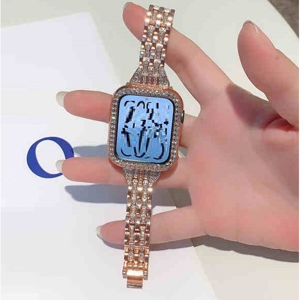 สายนาฬิกาข้อมือสเตนเลส ประดับเพชร สําหรับ สาย i watch สายนาฬิกา Series 9 8 7 se 6 5 4 3 2 1 ขนาด 41 มม. 45 มม. 38 มม. 40 มม. 42 มม. 44 มม. เคส i watch case and สาย i watch Strap