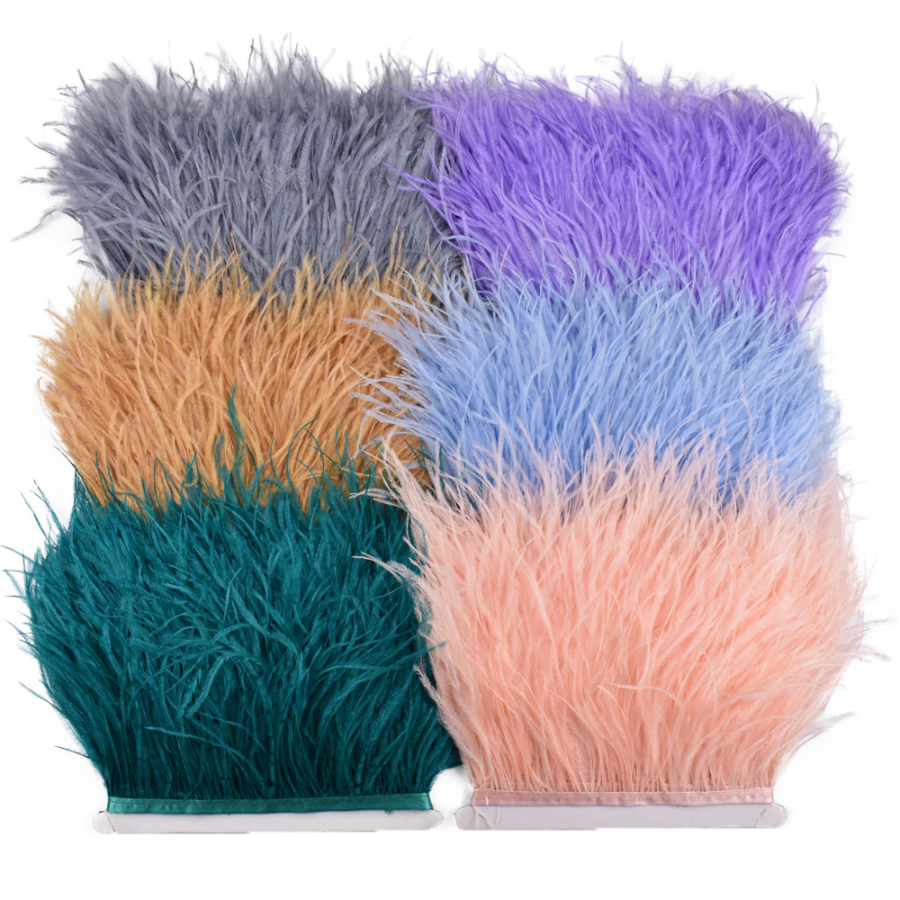 2เมตรสีขนนกกระจอกเทศบนริบบิ้นเทป10-15เซนติเมตร4-6นิ้วสีขาวสีดําขนนกตัดพู่ขอบเครื่องแต่งกายเย็บตัด หนี เสื้อผ้าชุดตกแต่งมาเรียเก