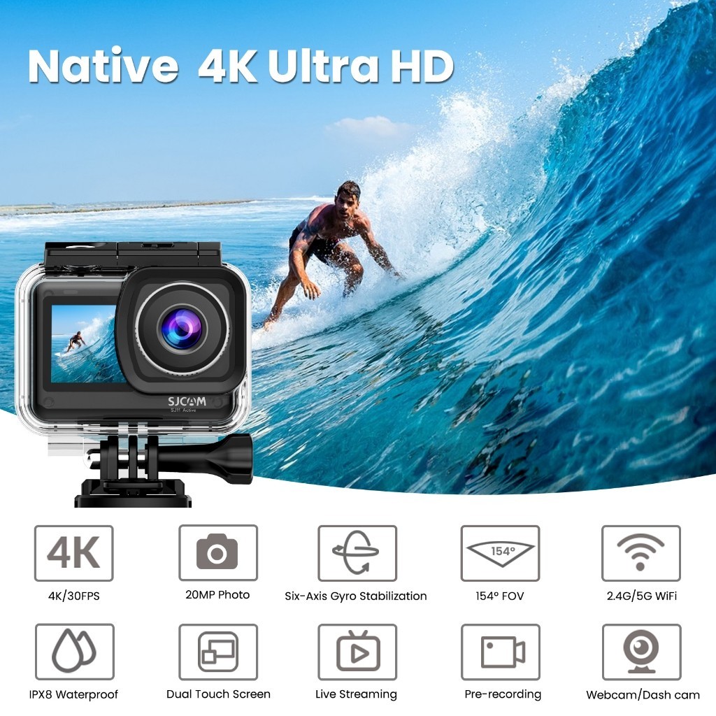 Sjcam SJ11 กล้องแอคชั่นแคมเมรา 4K, ใต้น้ํากันน้ํา 5M, กล้องติดหมวกกันน็อคมอเตอร์ไซค์ [h0F181qp]