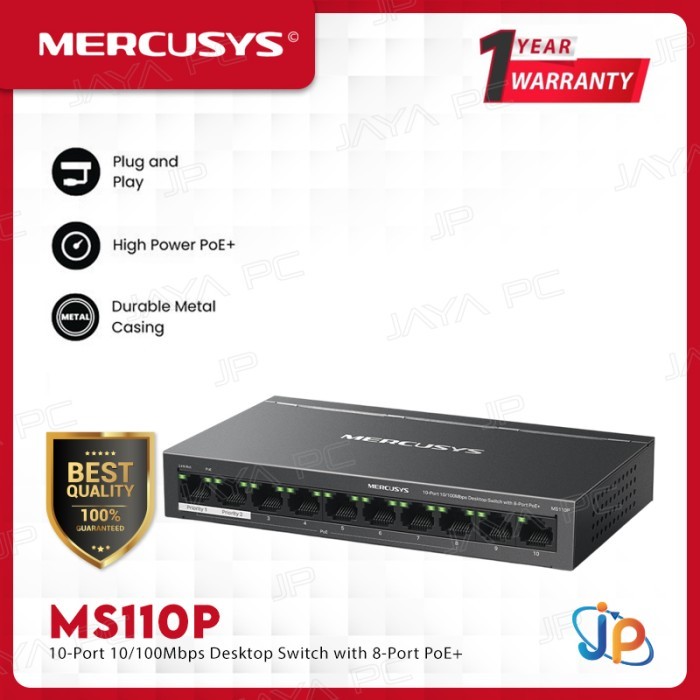 Mercusys MS110P 10-Port 10/100Mbps Desktop Switch พร้อม PoE 8-Port+