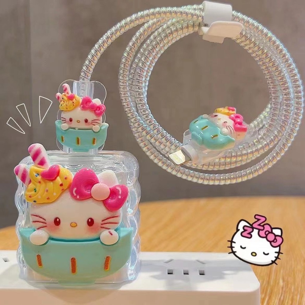 น่ารัก Hello Kitty สําหรับ Xiaomi 14 charger protector 33W 67w 90w 120w ฝาครอบสาย protector Type C A