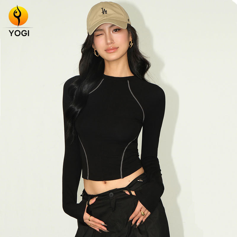 โยคะพิลาทิสฟิตเนสกีฬาสั้นเสื้อยืดแขนยาว Slim-Fit All-Match High-End Top