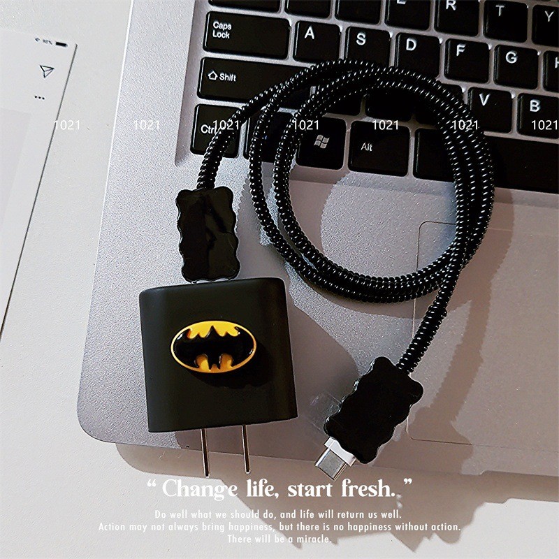 Diy Black Marvel Batman Data Cable Protection Cover ใช้งานร่วมกับ Apple 18W 20W Anti Break สายชาร์จฝาครอบ