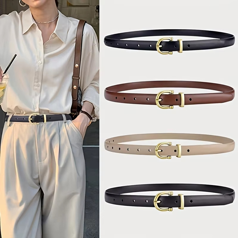 ใหม่ เข็มขัดหนังนิ่ม  หัวเข็มขัดสีทองวินเทจ หุ้มหนังทั้งเส้น เครื่องประดับแฟชั่น Unisex