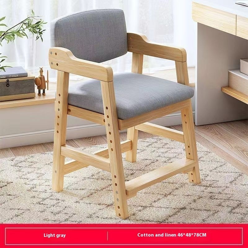 6-Position Adjustable Children's Solid Wood Study Desk Chair with Backrest