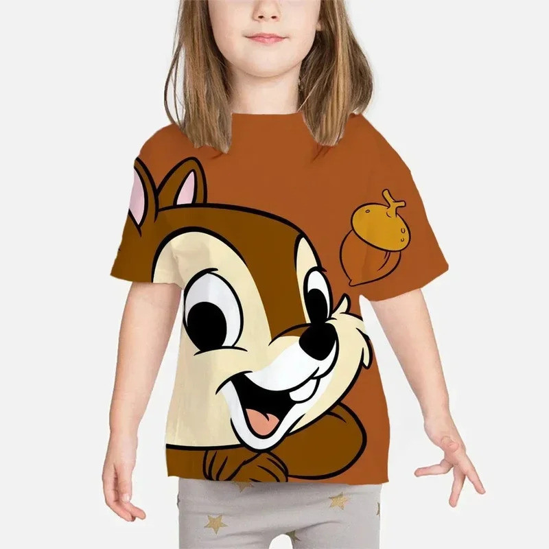 เสื้อยืดเด็กพิมพ์ลาย Chip & Dale 3D ทันสมัย & สบายสำหรับเด็กชายและเด็กหญิงฤดูร้อน