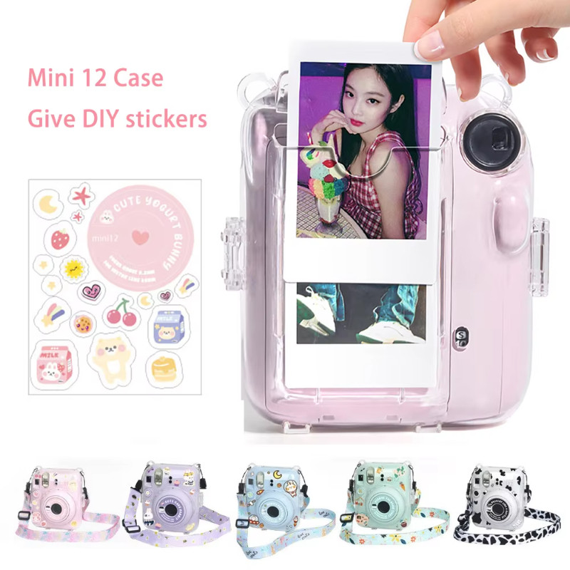 เคสใส Instax Mini12 แถมสายคล้อง Case พร้อมสายคล้องไหล่ สําหรับ Fujifilm Instax Mini 12 ชุดสติกเกอร์ DIY