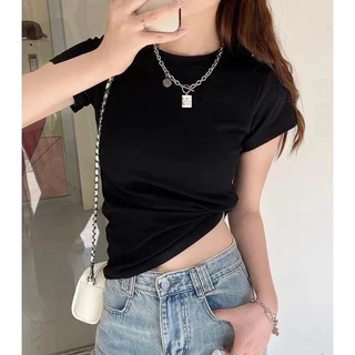 พร้อมส่ง เสื้อยืดสวยๆผู้หญิง เสื้อยืดเข้ารูปทรงผู้หญิง เสื้อยืดแขนสั้นสีขาวสไตล์เรโทรอเมริกันทรงเข้ารูปClothing Lady