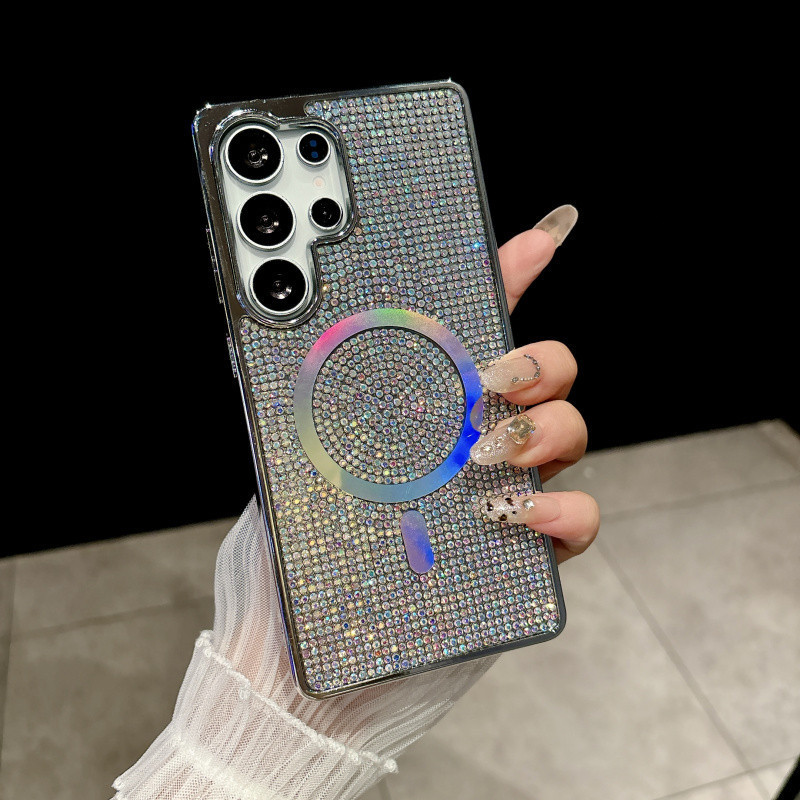 Electroplated Bling Shinny Diamonds Magnetic Hard Case สําหรับ Samsung S26 Ultra Plus S25 Ultra Plus S24 S23 S22 Ultra ไร้สายชาร์จ Anti-Drop Hard กันชนปกหลัง