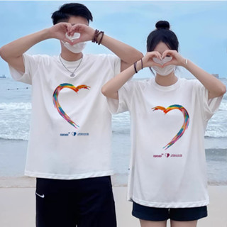 HOME818 เสื้อคู่รัก เสื้อยืดคอกลม แขนสั้น  T-shirt เสื้อผ้าแ…