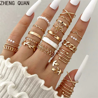 22pcs 28pcs Minimalist หัวใจ Wave แหวนชุด Cubic Zirconia Accents ดอกไม้ Love ปรับ Stackable แหวนชุดผู้หญิงเครื่องประดับ Boho Chic วันหยุดของขวัญทุกวันสวมใส่อุปกรณ์เสริม