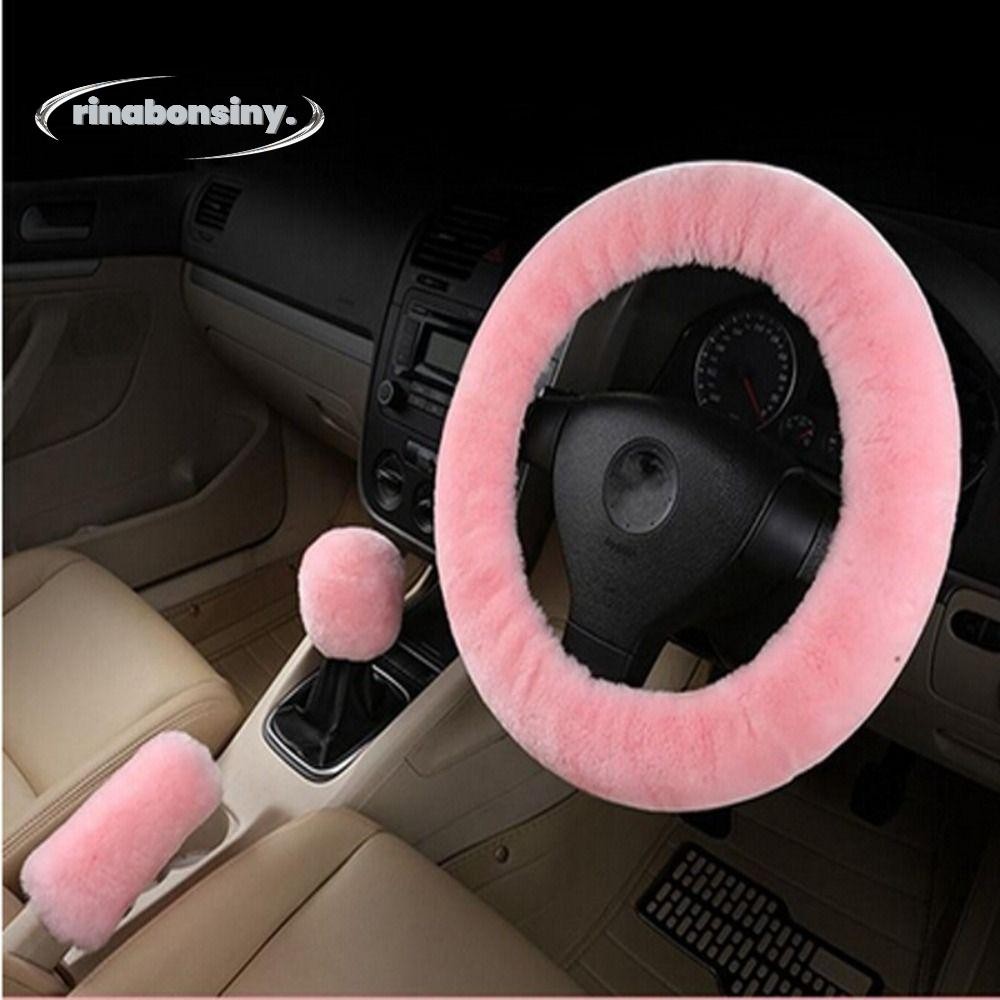 Rinabonsiny 3 ชิ้นเกียร์ Handbrake Cover Protector, Warm Soft พวงมาลัยรถ,ฤดูหนาว Plush หนารถสําหรับ 14.4.5-15 INCH