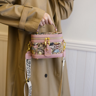 กระเป๋าสะพายไหล่ ทรงกระบอก แต่งซิปคู่ ลายการ์ตูนหมี แฟชั่นทั…