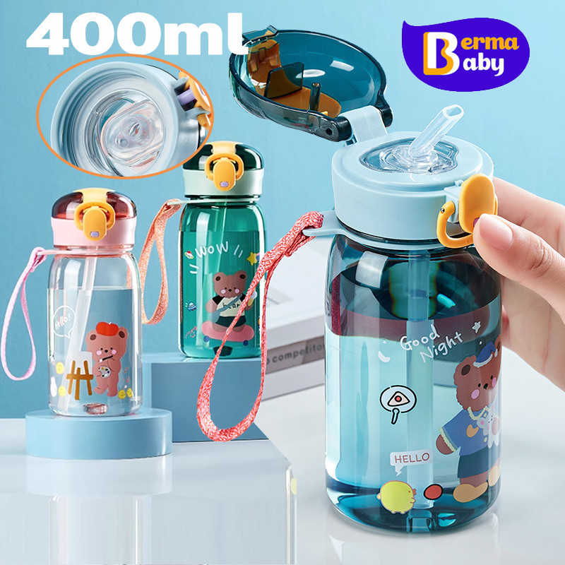 Berma Baby ขวดน้ําดื่ม 400ml พร้อมหลอดดูด แบบพกพา ลายการ์ตูนน่ารัก สําหรับเด็ก