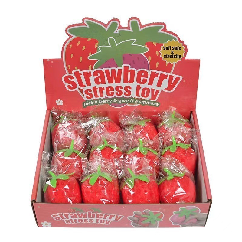 สเตอเบอรี่ สกุชชี่ สกุชชี่สตรอเบอร์รี่ ของเล่น ยืดได้บีบได้หดได้ สตรอเบอร์รี่บีบ เล่นคลายเครียด บีบมือเสริมพัฒนาการ