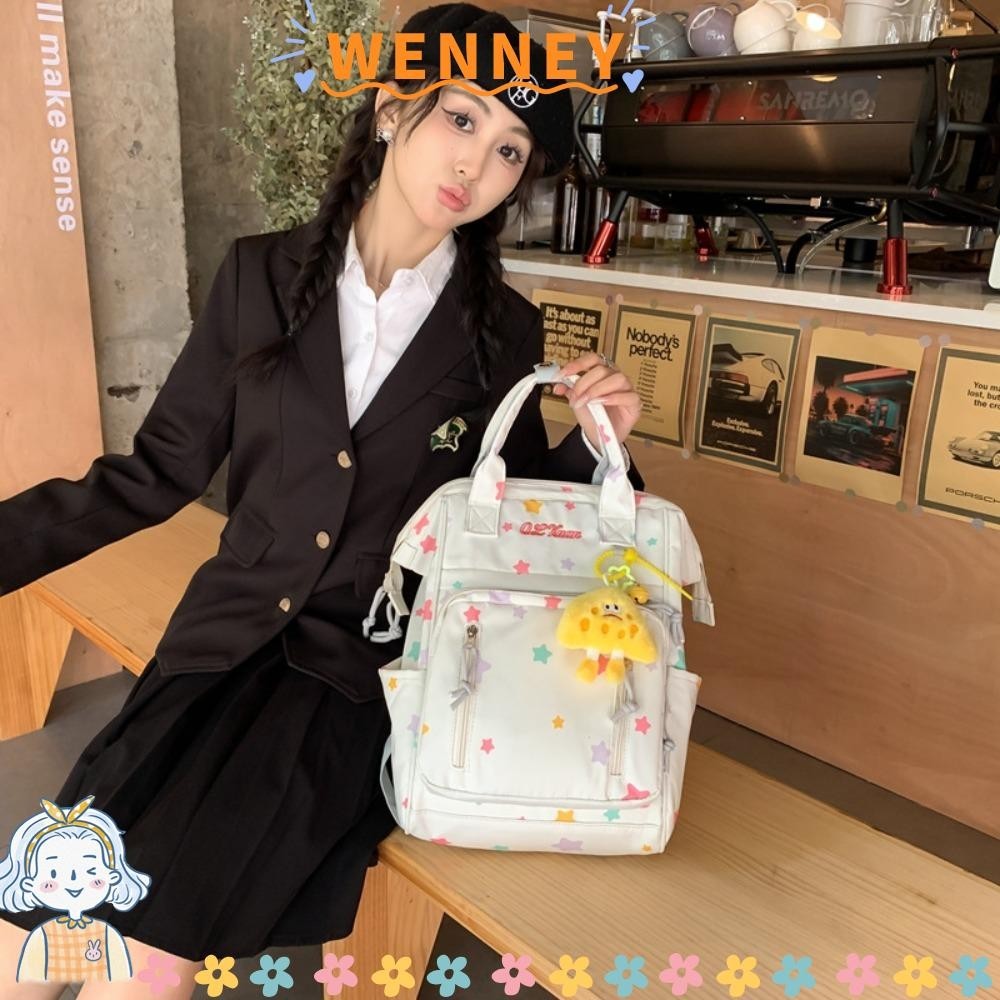 Wenney กระเป๋าเป้สะพายหลังไนลอนพิมพ์ดาวปรับความจุขนาดใหญ่สำหรับนักเรียน