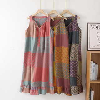 ผ้าฝ้ายแท้ผ้ากอซคู่แขนกุดบ้านกระโปรงเสื้อกั๊กกระโปรงแขวนกระโ…