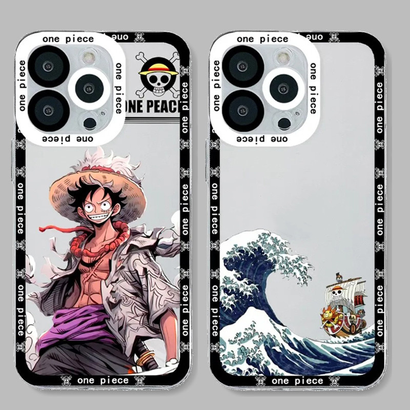 เคสโทรศัพท์มือถือแบบนิ่ม ใส ลายการ์ตูนวันพีซ คลื่นสีฟ้า สําหรับ Samsung Galaxy S24 S23 Ultra S23 FE S22 S21 S20 Plus A73 A72 A02S A03S S21 S20 FE Note 20 Ultra