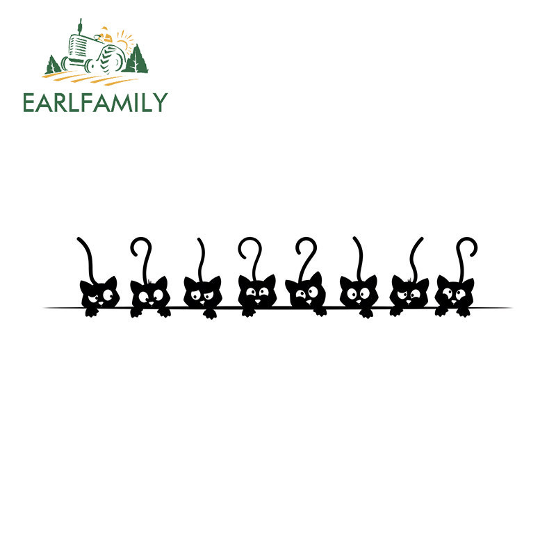 Earlfamily 13 ซม.x 2.3 ซม.แมวดําตลกรถสติกเกอร์การ์ตูน Creative Surfboard Windows กระเป๋าเดินทางไวนิล PVC Decals ป้ายรถกันน้ํา