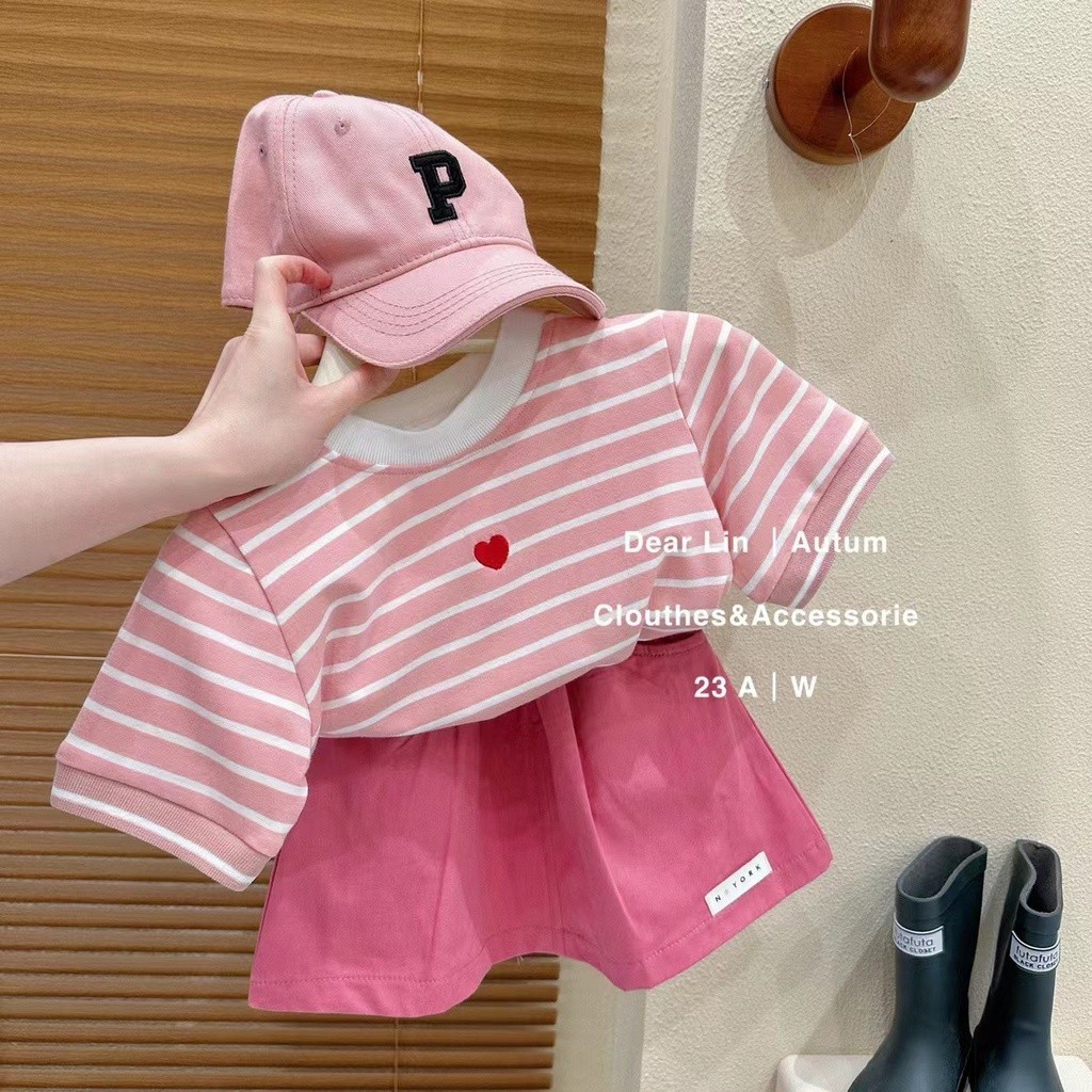 เสื้อเชิ้ตแขนสั้น ลายทาง สไตล์เกาหลีตะวันตก แฟชั่นฤดูร้อน สําหรับผู้หญิง สองชิ้น