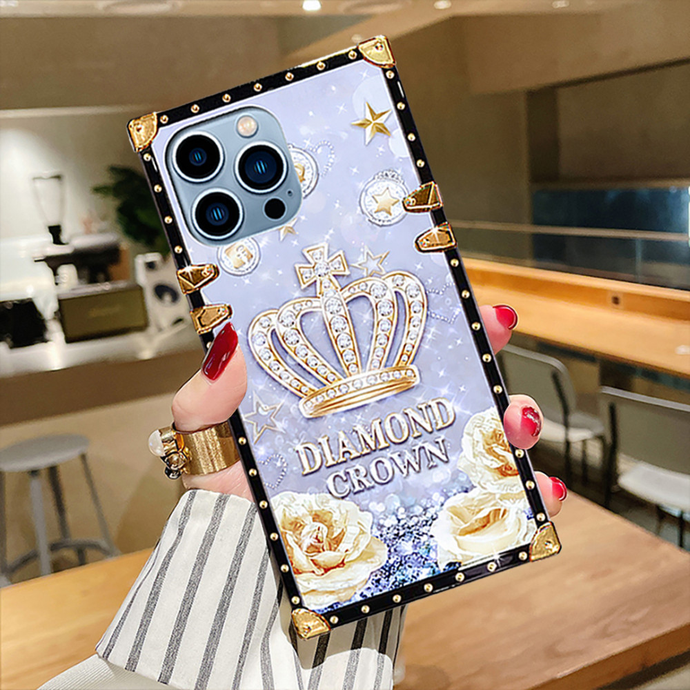 เคสโทรศัพท์มือถือ ทรงสี่เหลี่ยม ลายมงกุฎเพชร สีม่วง สําหรับ Samsung Galaxy A55 A15 A05S A25 A14 A24 A34 A54 A23 A33 A53 A73 A13 A22 A32 A42 A52 A72 A12 A51 A71 4G 5G