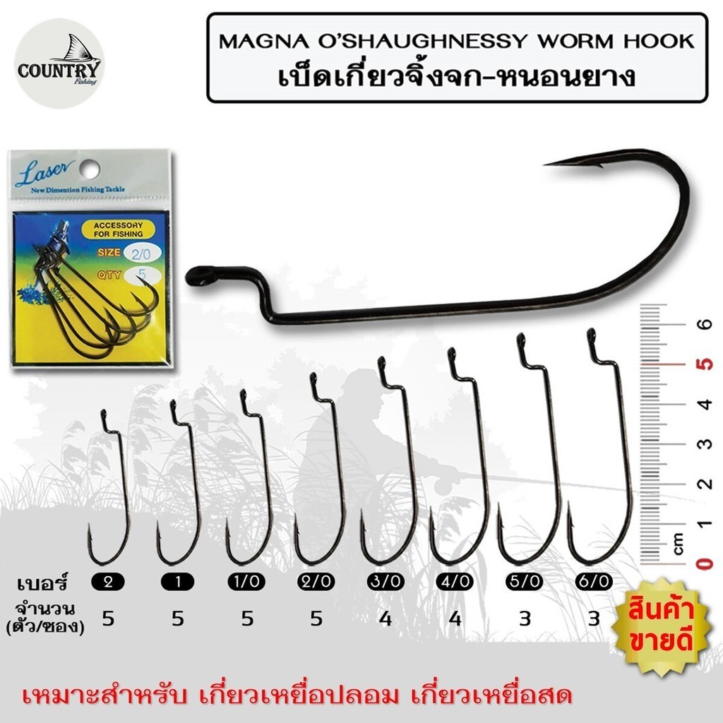 เบ็ดเกี่ยวจิ้งจก-หนอนยาง MAGNA O'SHAUGHNESSY WORM HOOK DR. สำหรับตกปลา