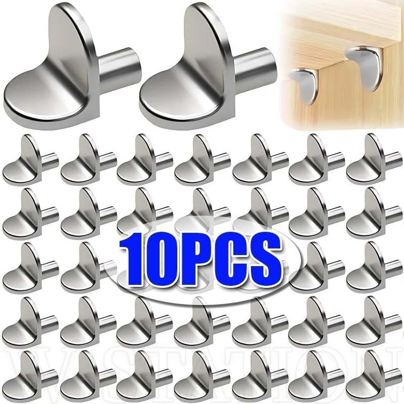10pcs Zinc Alloy Shelf Support Peg - Cabinet Seperator Holders - Glass Partition Fixing Pin Pegs - L-Shaped, Metal, ทนทาน - สําหรับ Bracket, Bookshelf, Closet