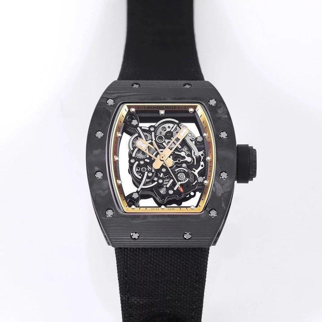 Ku Richard Watch Men 's Series RM055 คาร ์ บอนไฟเบอร ์ นาฬิกา Seiko Movement Automatic Mechanical Men 's Watch Rubber Strap/Velcro Strap Watch