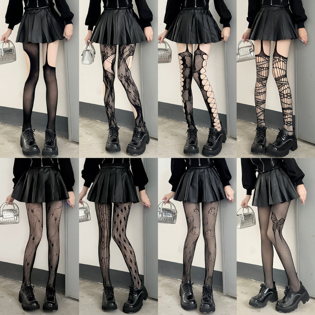 Gothic Fishnets ถุงน ่ อง Lolita ตาข ่ าย Tights สําหรับผู ้ หญิง JK ตาข ่ ายถุงน ่ อง Y2k Pantyhose รูปแบบ Leggings ชุดชั ้ นในเซ ็ กซี ่