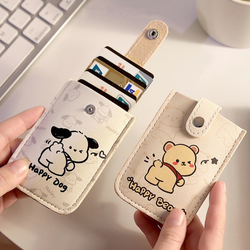 การ ์ ตูน Pochacco Bear Cascading ซ ่ อนดึงออกผู ้ ถือบัตรหนัง Pu Multi-Card Organizer ID Card Case