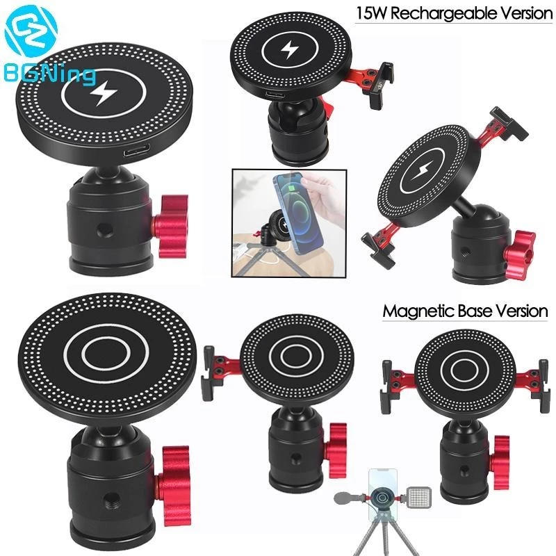 BGNING ถ้วยดูดแม่เหล็กที่วางโทรศัพท์มือถือ 360 Pan Tilt ปรับ 15W ชาร์จหัวบอลรองเท้าเย็น Mount สําหรับ MagSafe สมาร์ทโฟน