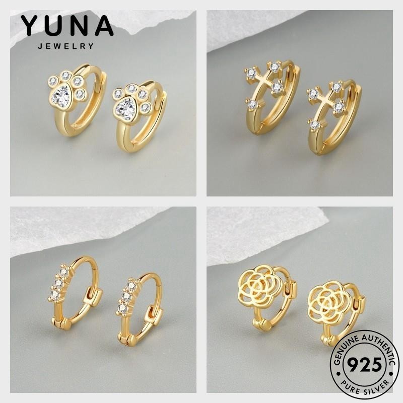 YUNA JEWELRY แท้ แฟชั่น 925 ห่วง ผู้หญิง เพชรทอง ต่างหู เงิน ตุ้มหู M124