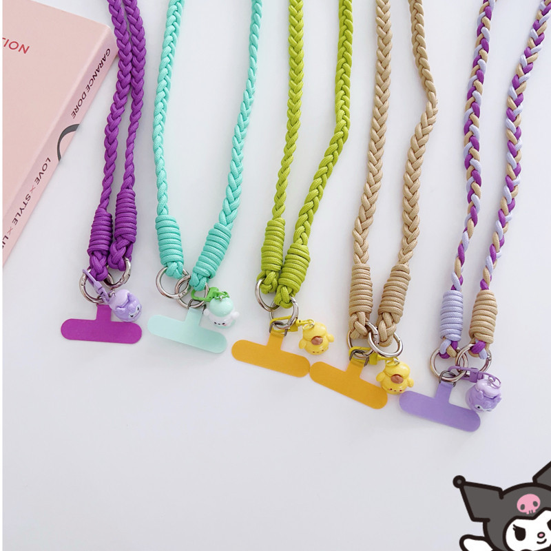 SANRIO การ์ตูน ซานริโอ เชือกเส้นเล็กน่ารักที่วางโทรศัพท์สายคล้องป้องกันการสูญหายถักเชือกแขวนพวงกุญแจเสน่ห์สําหรับ ไอโฟน โทรศัพท์จี้