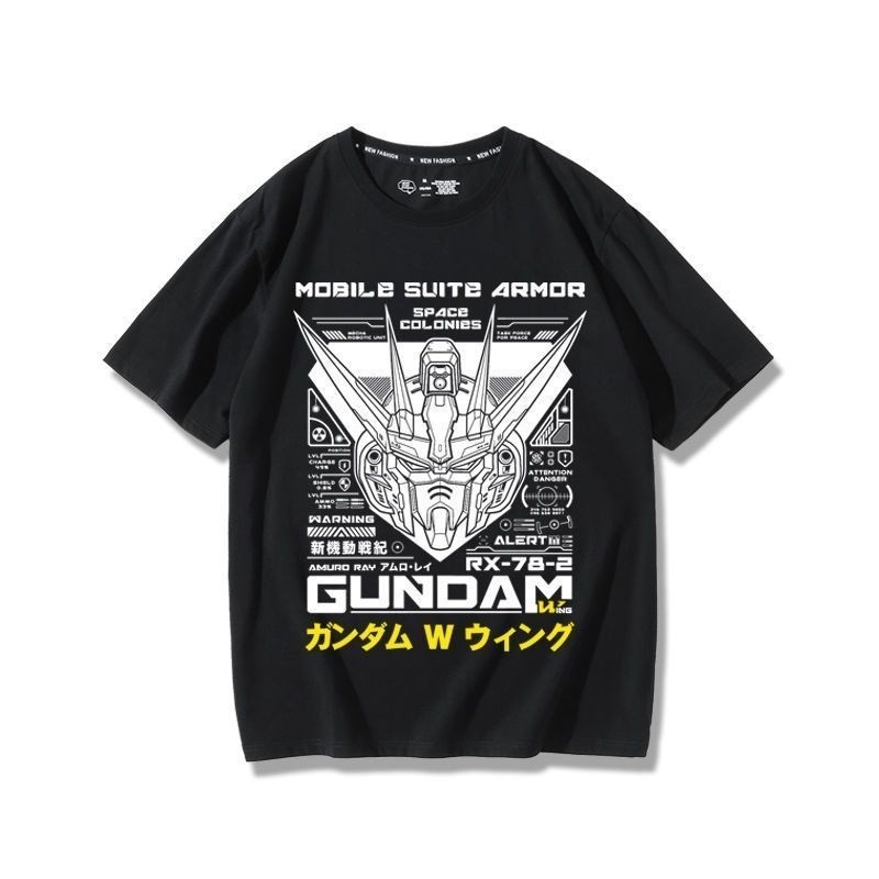 ร้อน Mobile Suit Gundam Anime เสื้อยืดผ้าฝ้ายพิมพ์ลายแบรนด์ร่วมแขนสั้นเสื้อยืดผู้ชายฤดูร้อนใหม่ chic