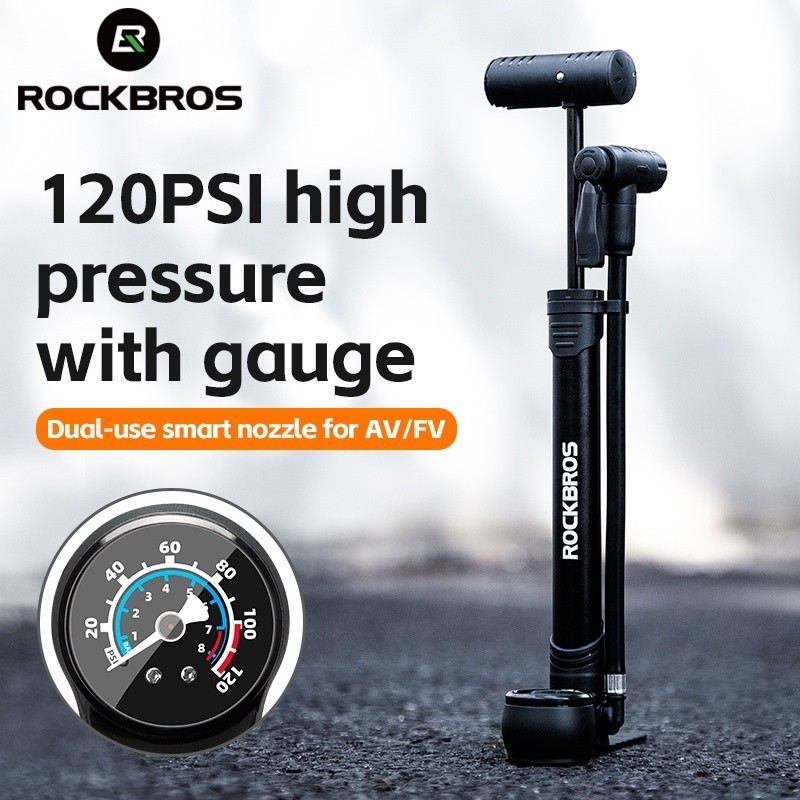 ROCKBROS Portable Bike Pump With Gauge High Pressure Aluminum Alloy Air Hand Pump Reversible Tire Inflator Bike Accessor