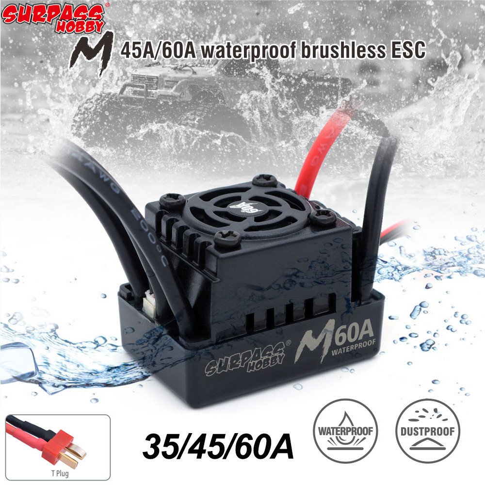 Surpass HOBBY 60A 45A 35A กันน้ํา ESC ความเร็ว controller T ปลั๊ก 2-3S สําหรับมอเตอร์ไร้แปรง 1/10 1/12 1/14 1/16 RC รถ Accesories