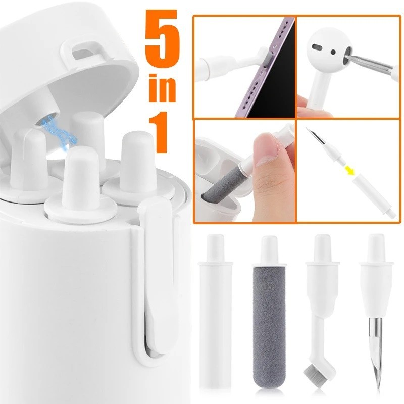 ชุดทําความสะอาดหูฟัง 5 in 1 - ชุดทําความสะอาดเคสหูฟังแม่เหล็กแบบพกพา - เครื่องมือทําความสะอาดขนาดเล็กหูฟังบลูทูธ - ชุดปากกาทําความสะอาดฟองน้ํา Mini Q5D - จับขยายได้