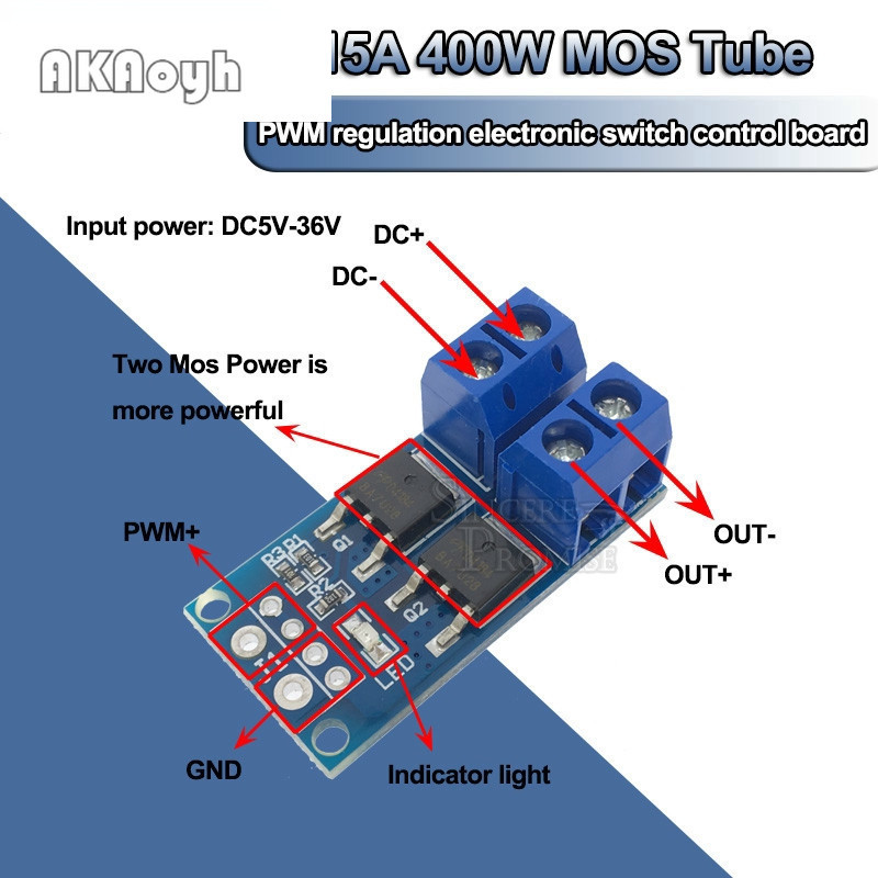 โมดูลสวิตซ์ไฟฟ้าพลังงานสูง 15 a 400 w mos fet dc 5v - 36v High Power 15A 400W MOS FET Trigger Switch Drive Module