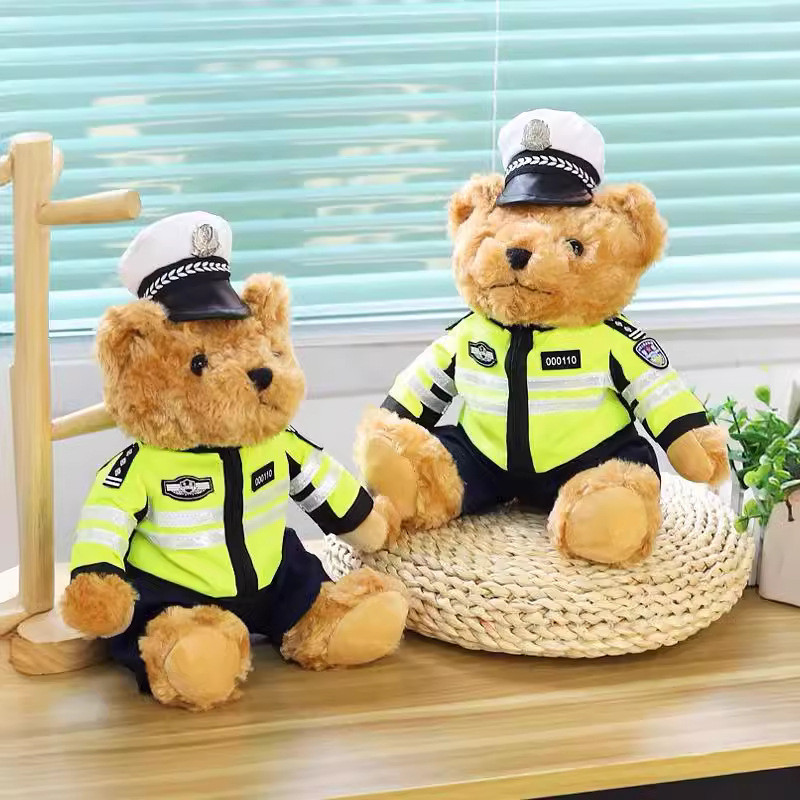 Spot Goods#Police Little Bear Doll Traffic Police Iron Riding Police Uniform Fire Blue Sky Rescue Doll Teddy Bear Gift5.11LL