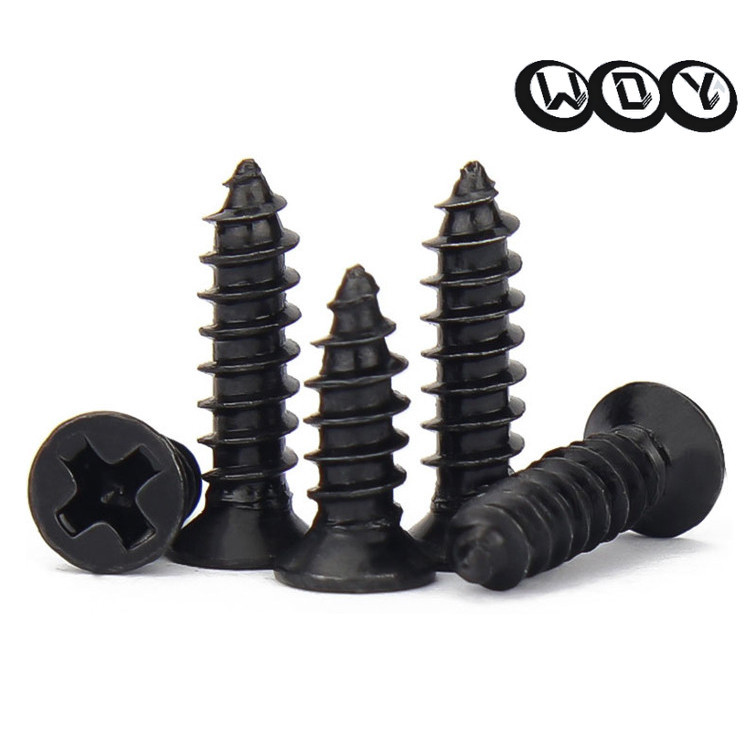 M1-M5 สกรูเกลียวปล่อย เหล็กกล้าคาร์บอนสีดำ สกรูเกลียวเหล็ก หัวเตเปอร์แฉก F+ เกลียวปล่อย เกลียวเหล็ก【YHL-1B】