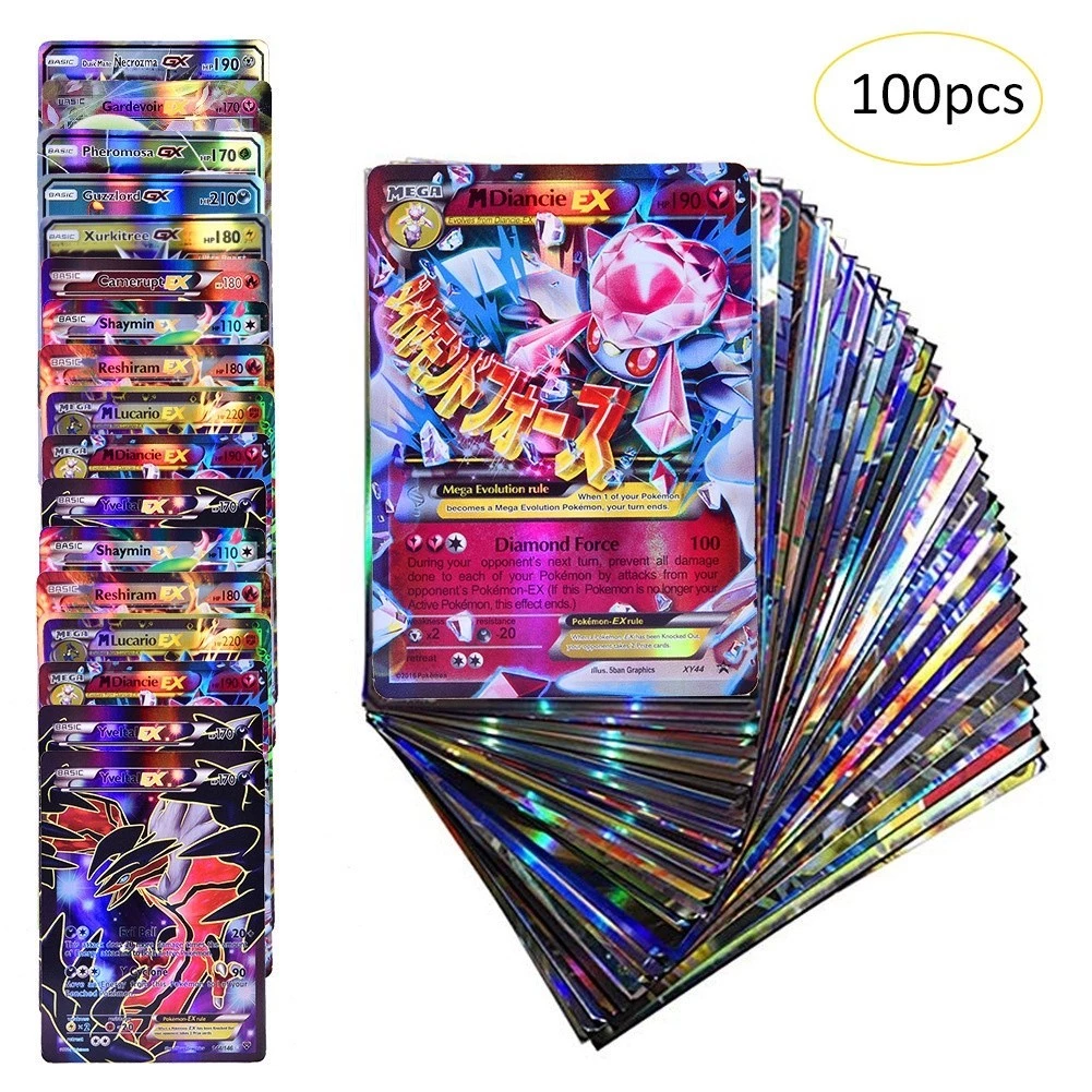 100 ชิ้น/กล่องการ์ดโปเกมอนของเล่น 100VMAX GX EX MEGA Battle เวอร์ชันภาษาอังกฤษ Charizard Pikachu การ์ดผู้ใหญ่เด็กของเล่น